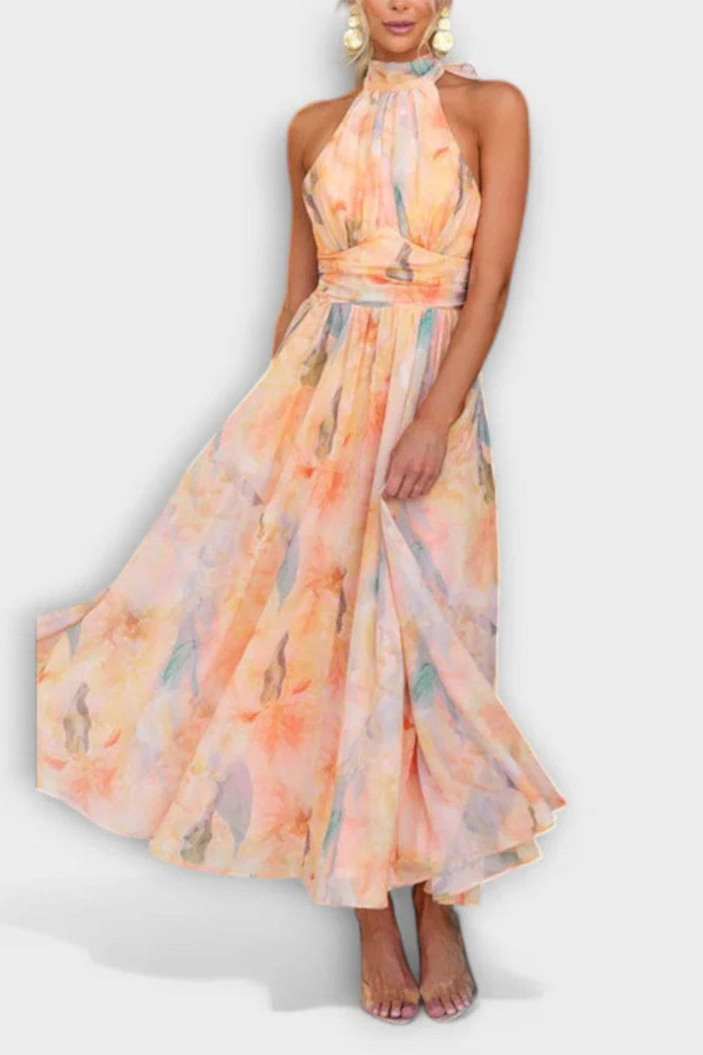 Abstract Print Halter Neck Maxi Dress for Women - Elegant Summer Fashion