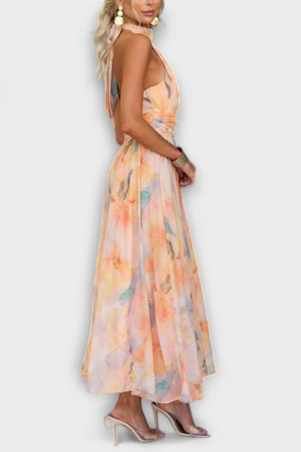 Abstract Print Halter Neck Maxi Dress for Women - Elegant Summer Fashion