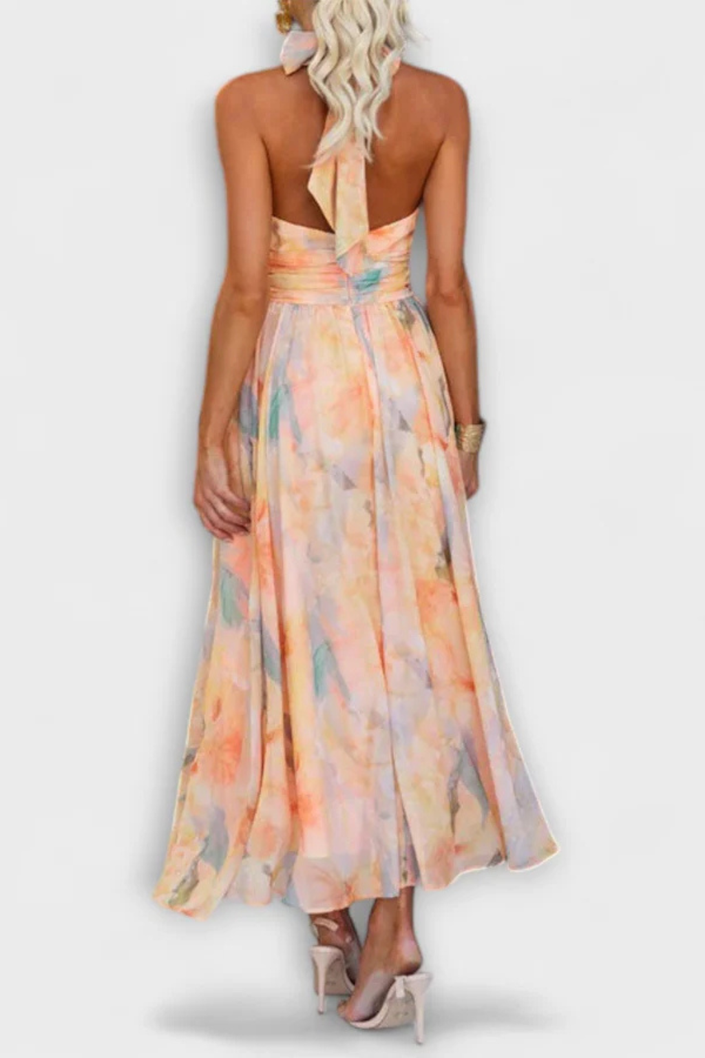 Abstract Print Halter Neck Maxi Dress for Women - Elegant Summer Fashion