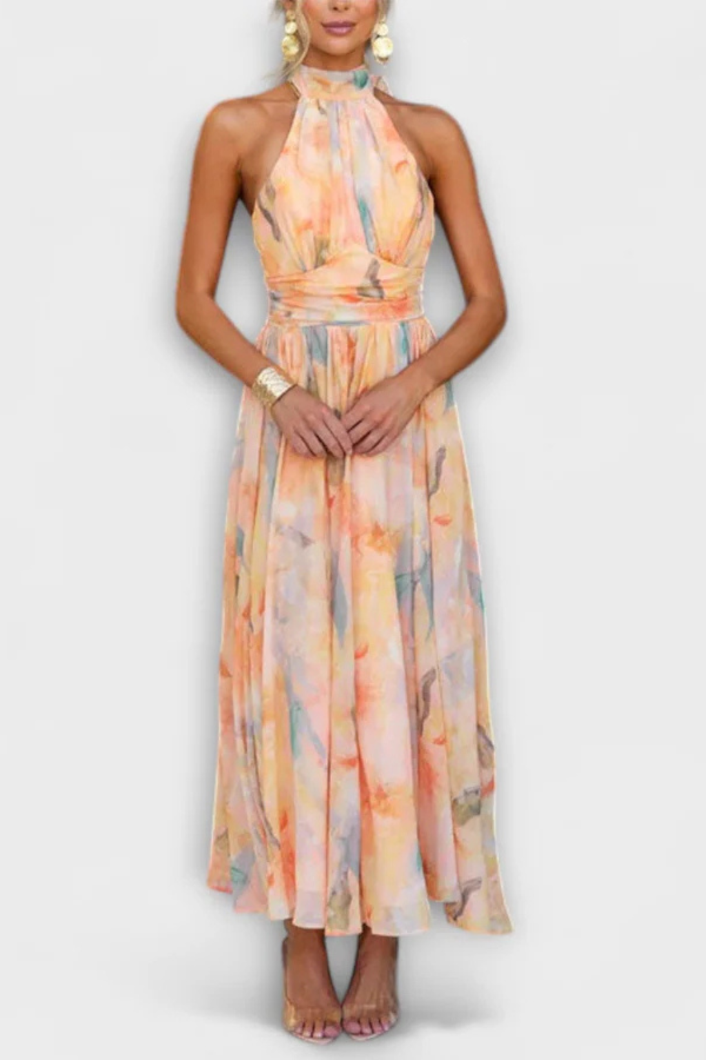 Abstract Print Halter Neck Maxi Dress for Women - Elegant Summer Fashion