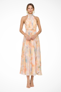 Abstract Print Halter Neck Maxi Dress for Women - Elegant Summer Fashion