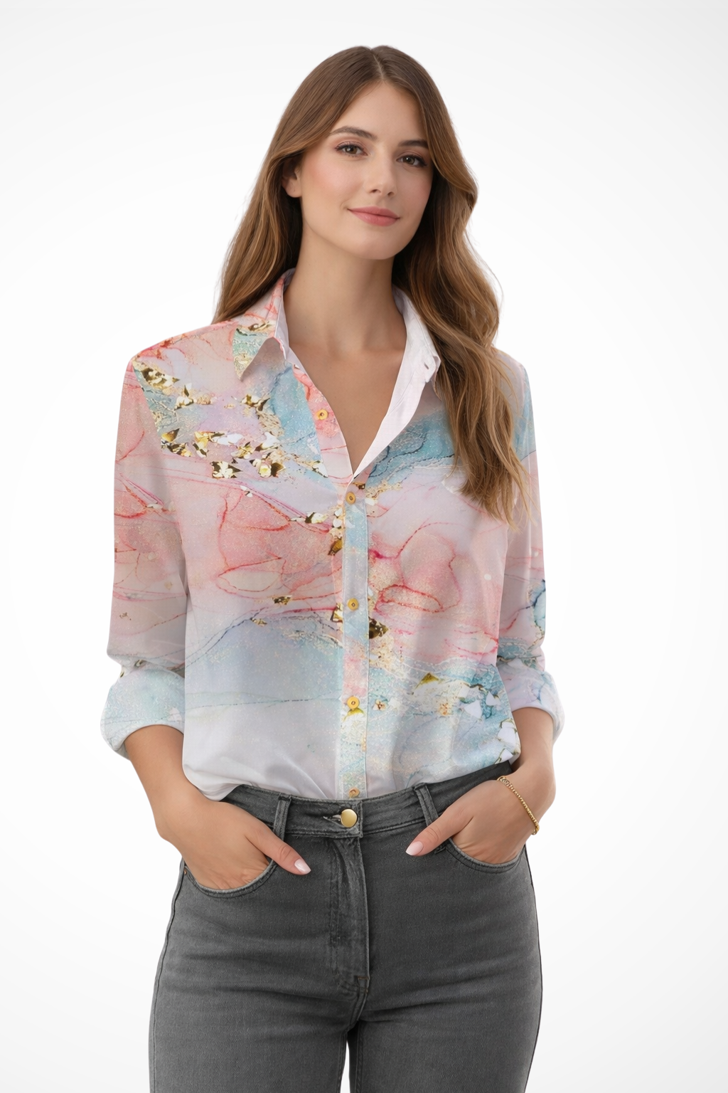 Floral Print Long Sleeve Blouse for Women - Button Down Design, Casual Wear