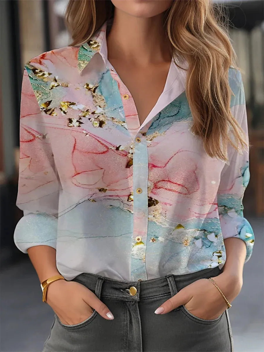 Floral Print Long Sleeve Blouse for Women - Button Down Design, Casual Wear