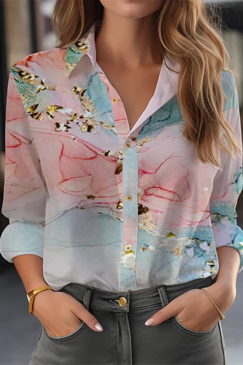 Floral Print Long Sleeve Blouse for Women - Button Down Design, Casual Wear