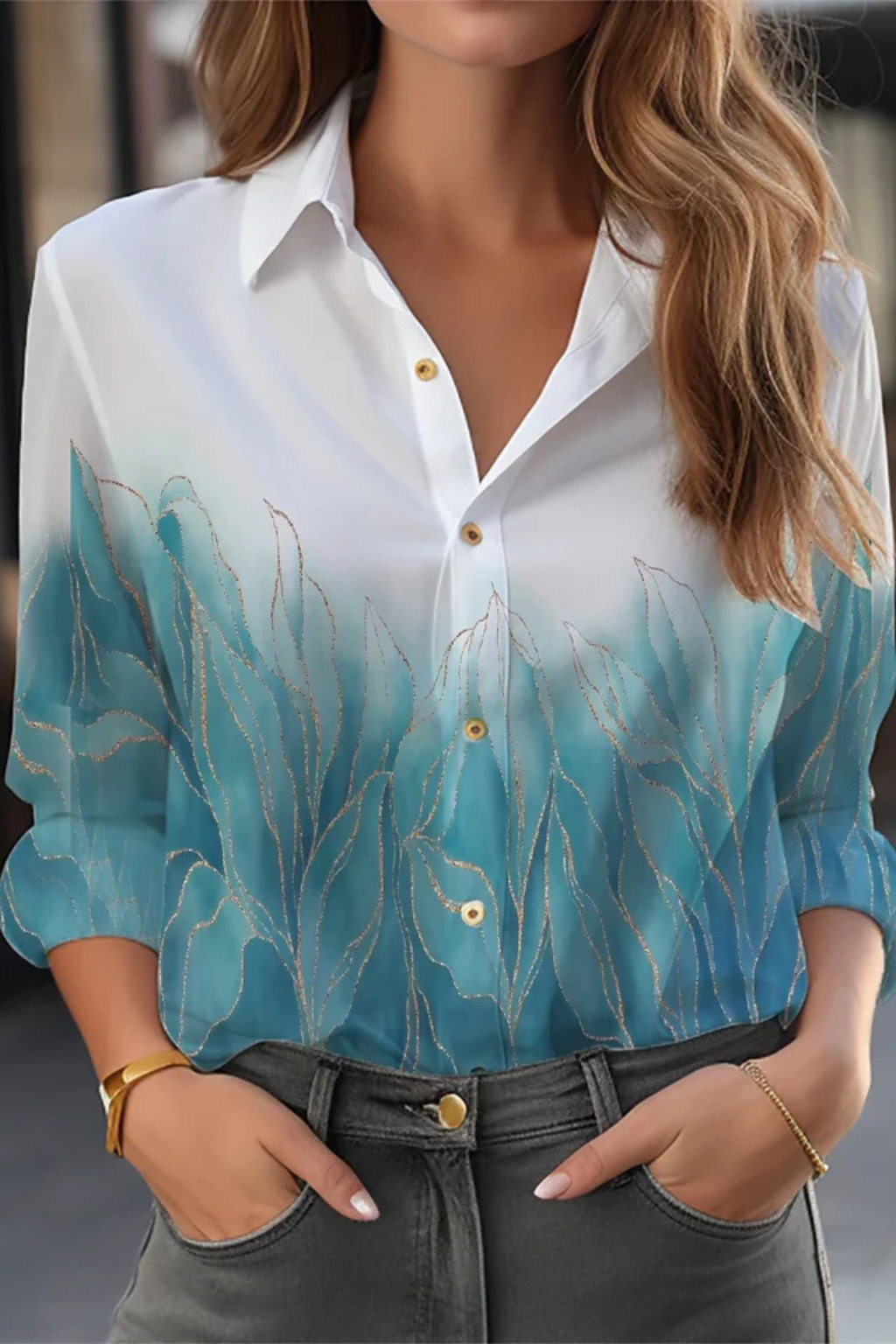 Floral Print Long Sleeve Blouse for Women - Button Down Design, Casual Wear