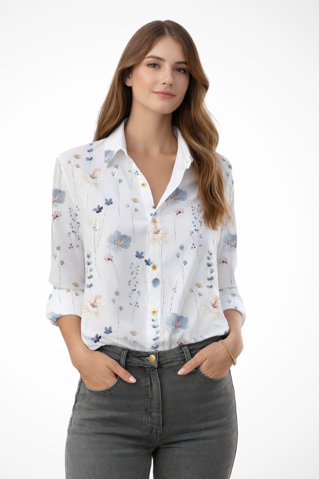 Floral Print Long Sleeve Blouse for Women - Button Down Design, Casual Wear