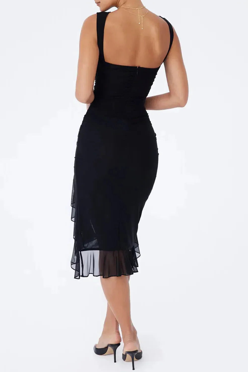 Ruched Sleeveless Midi Dress for Women | Elegant Wedding Guest Attire