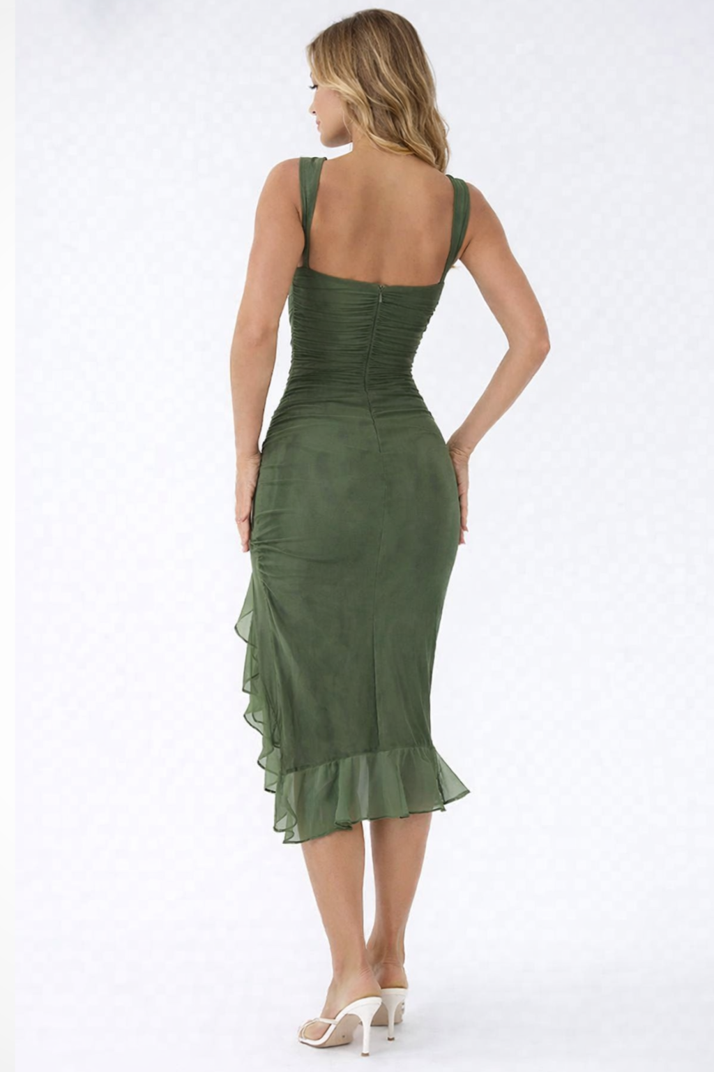 Ruched Sleeveless Midi Dress for Women | Elegant Wedding Guest Attire