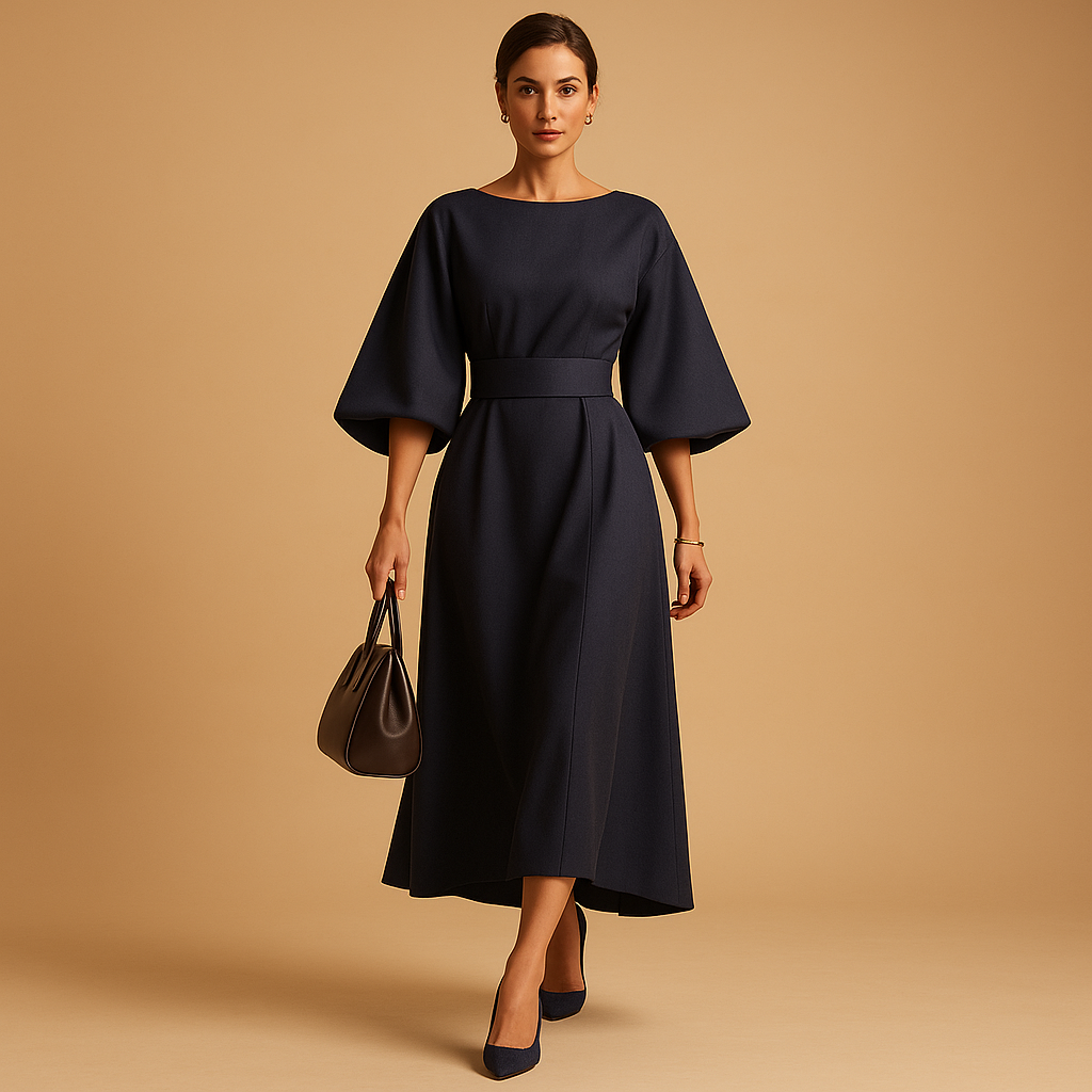 A-line Midi Dress with Belt for Women | Casual Everyday Wear, Comfortable Fabric, Elegant Design