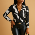 Black and White Printed Blouse for Women | Casual Wear, Lightweight Fabric, Short Sleeve Design