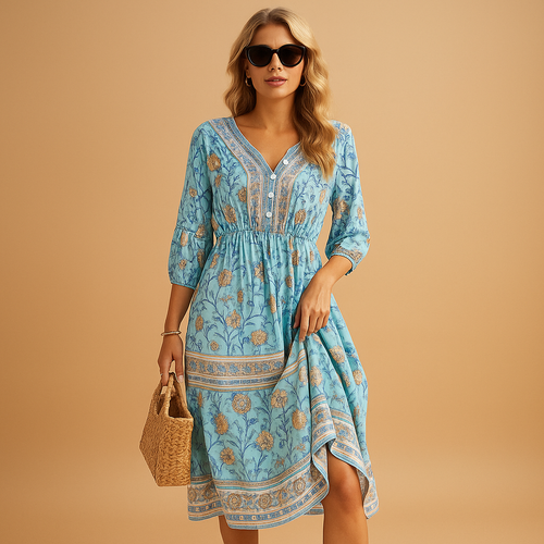 Bohemian Summer Dress for Women | Lightweight Fabric | Casual Style | Perfect for Beach or Outdoor Events