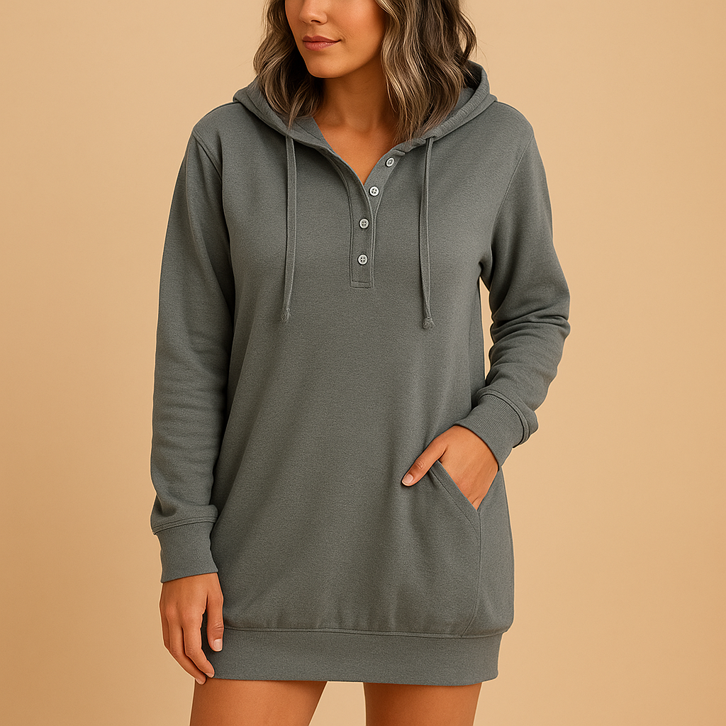 Women's Casual Hoodie Dress - Soft Cotton Blend, Relaxed Fit, Everyday Wear, Available in Multiple Colors