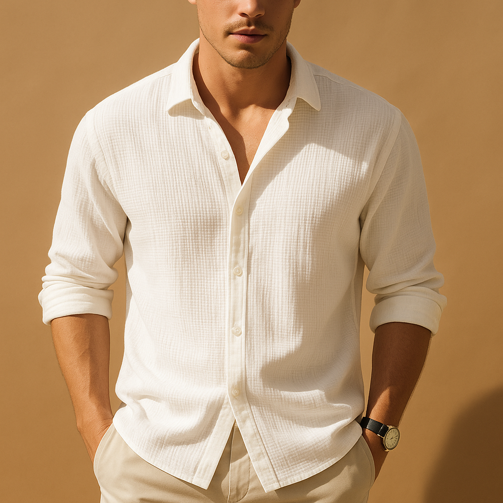 Men's Casual Long Sleeve Shirt - Comfortable Cotton Blend - Versatile Everyday Wear - Available in Multiple Colors