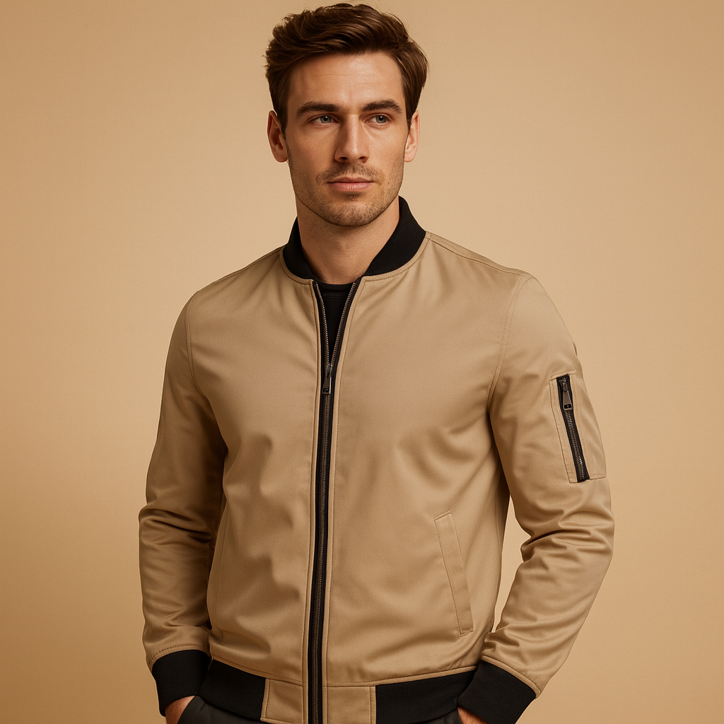 Men's Classic Zip Bomber Jacket | Lightweight Fabric | Casual Outerwear for Everyday Wear