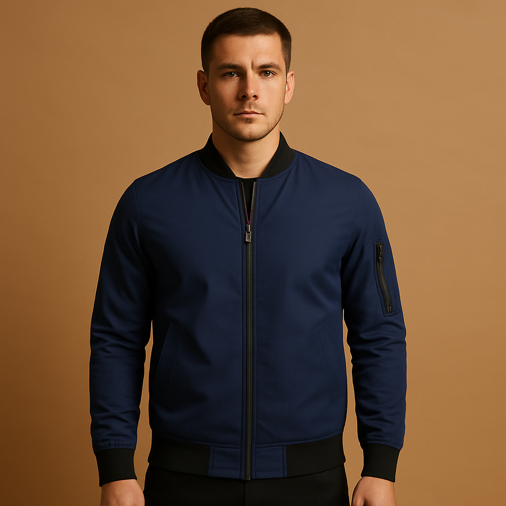 Men's Classic Zip Bomber Jacket | Lightweight Fabric | Casual Outerwear for Everyday Wear