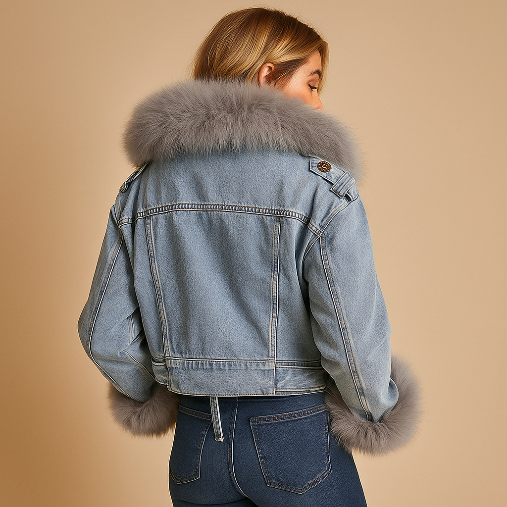 Cropped Denim Winter Jacket for Women | Warm Casual Outerwear for Cold Weather