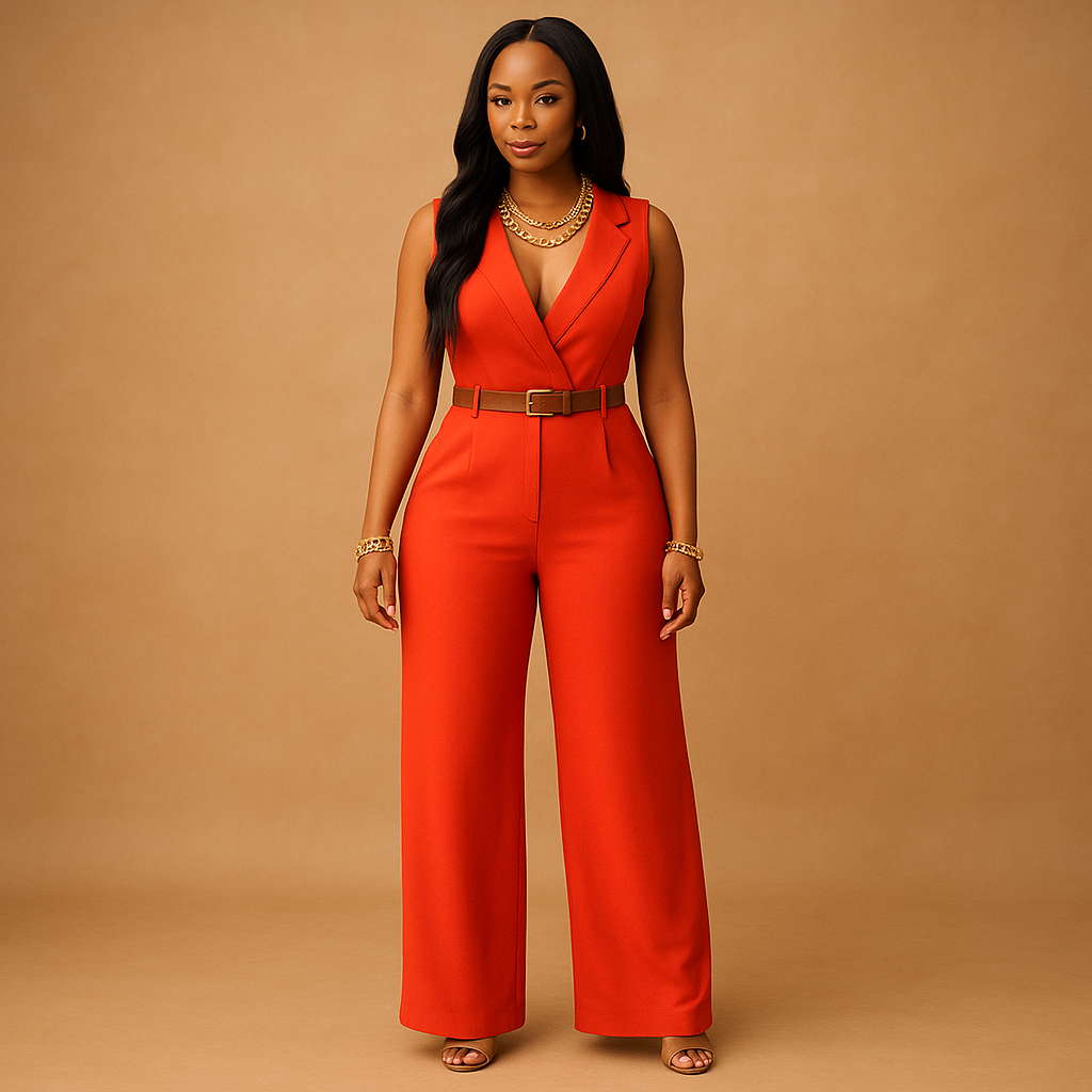 Deep V-Neck High Waist Jumpsuit for Women | Elegant Evening Wear, Versatile Fashion Piece