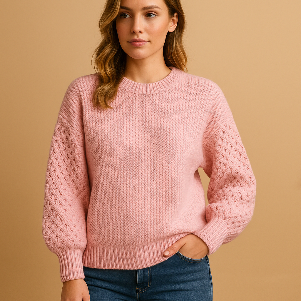 Women's Long Sleeve Knit Sweater | Elegant Design for Casual Wear | Soft Fabric in Celeste Color