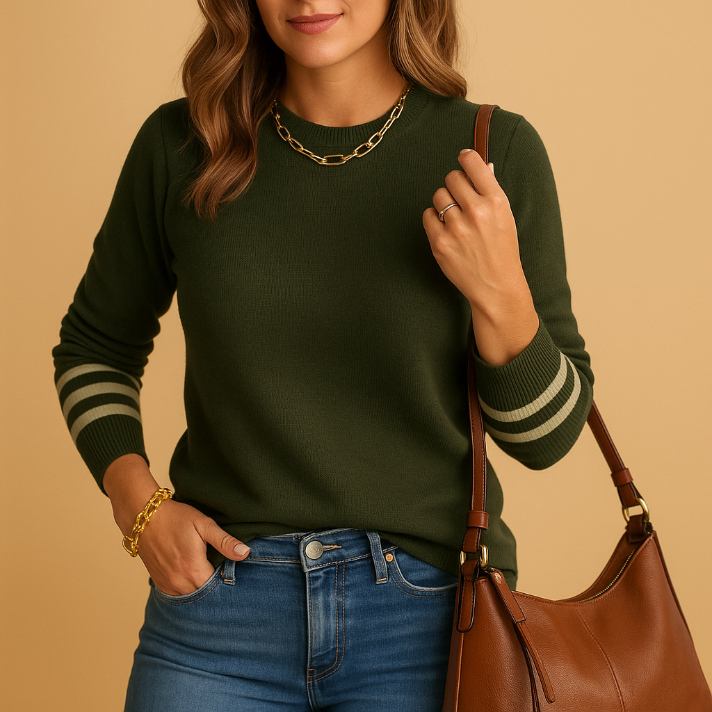 Women's Knit Sweater with Striped Sleeves | Elegant Casual Wear for Fall and Winter