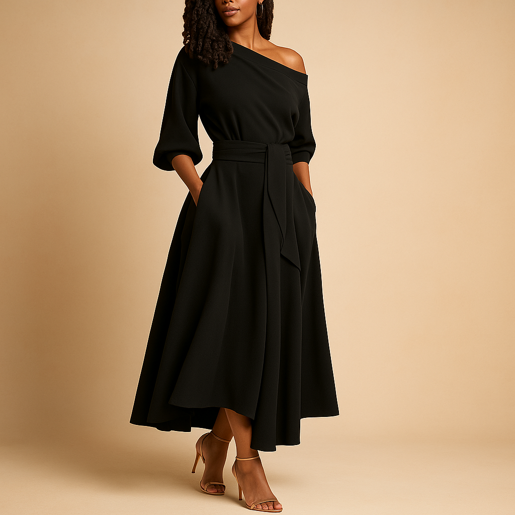 Elegant Midi Dress with Waistband for Women - Stylish Casual Wear in Soft Fabric