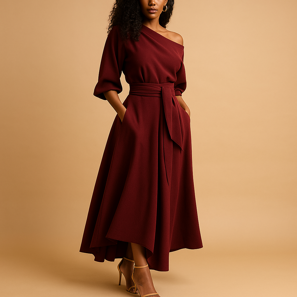 Elegant Midi Dress with Waistband for Women - Stylish Casual Wear in Soft Fabric