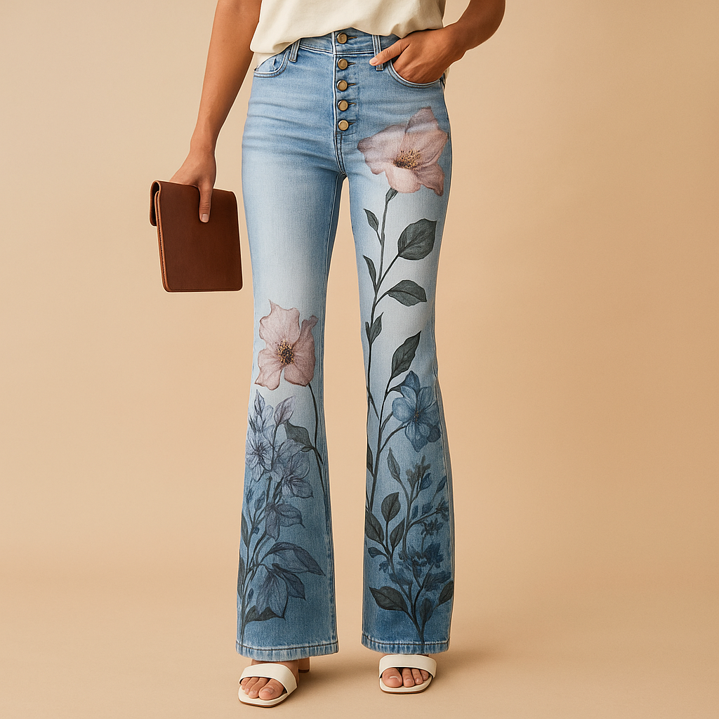 Flared Printed Jeans for Women | Casual Denim Trousers with Unique Pattern | Stylish Everyday Wear