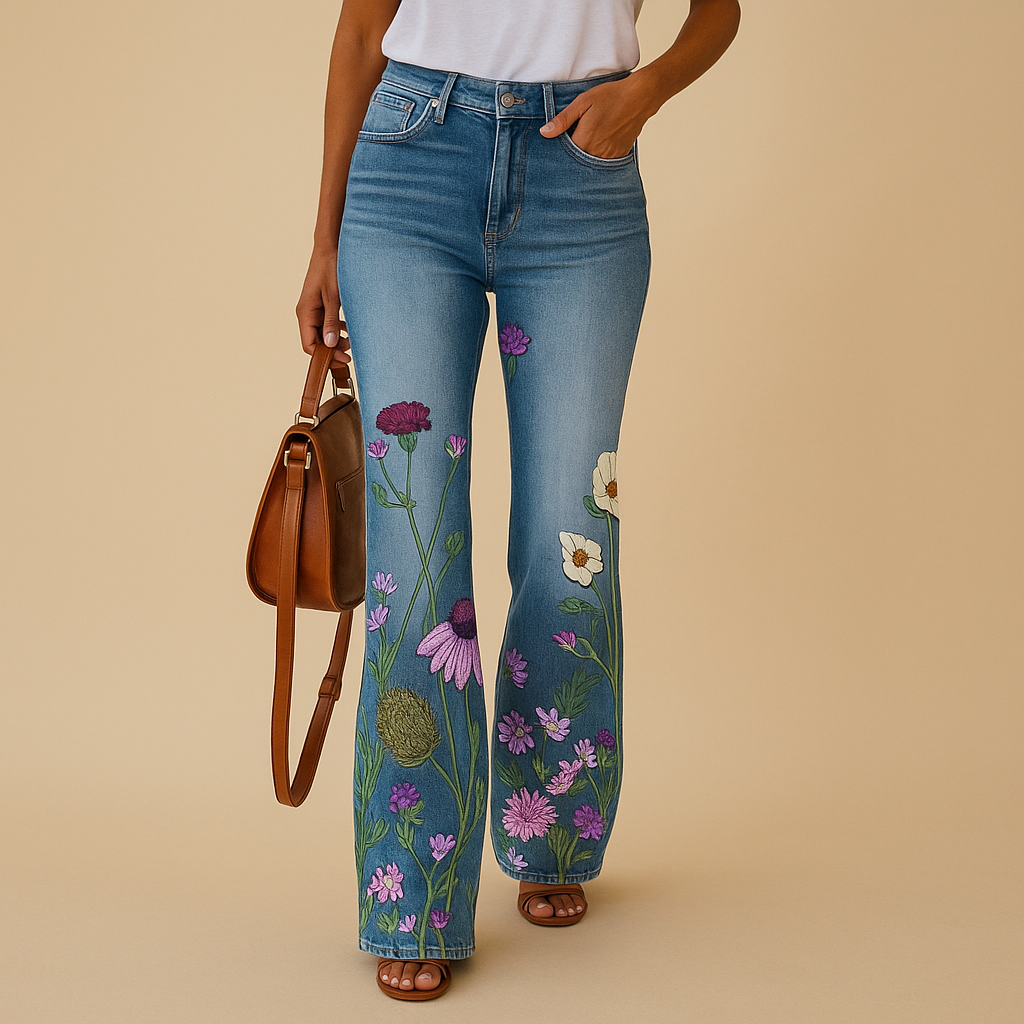 Flared Printed Jeans for Women | Casual Denim Trousers with Unique Pattern | Stylish Everyday Wear