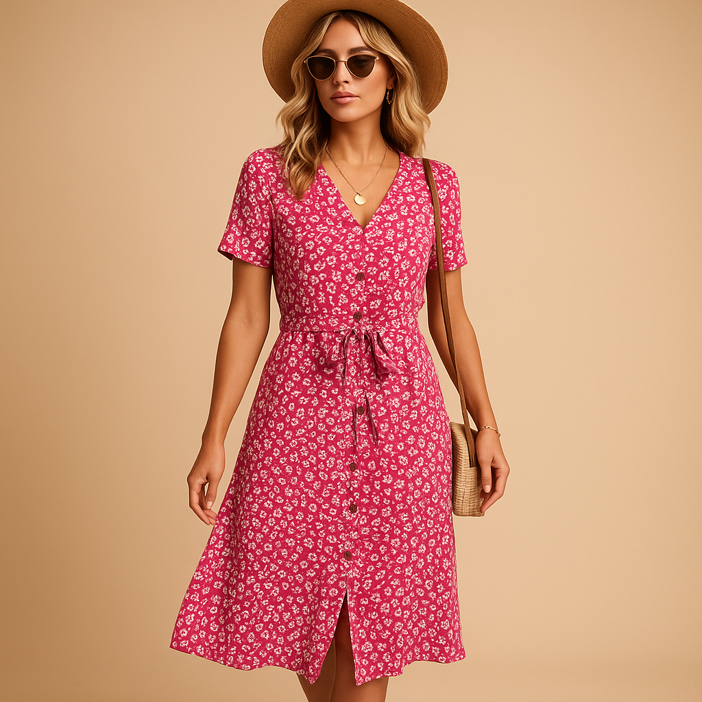 Floral Midi Dress for Women | Short Sleeve Design | Casual Wear | Perfect for Spring and Summer Events