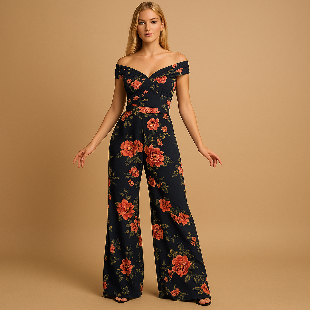 Floral Off-Shoulder Jumpsuit for Women | Lightweight Fabric | Casual Summer Outfit | Available in Multiple Sizes