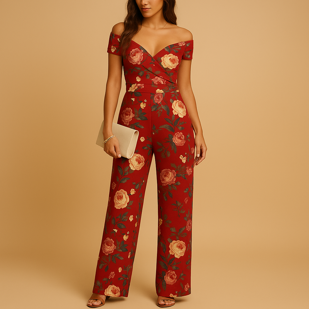 Floral Off-Shoulder Jumpsuit for Women | Lightweight Fabric | Casual Summer Outfit | Available in Multiple Sizes