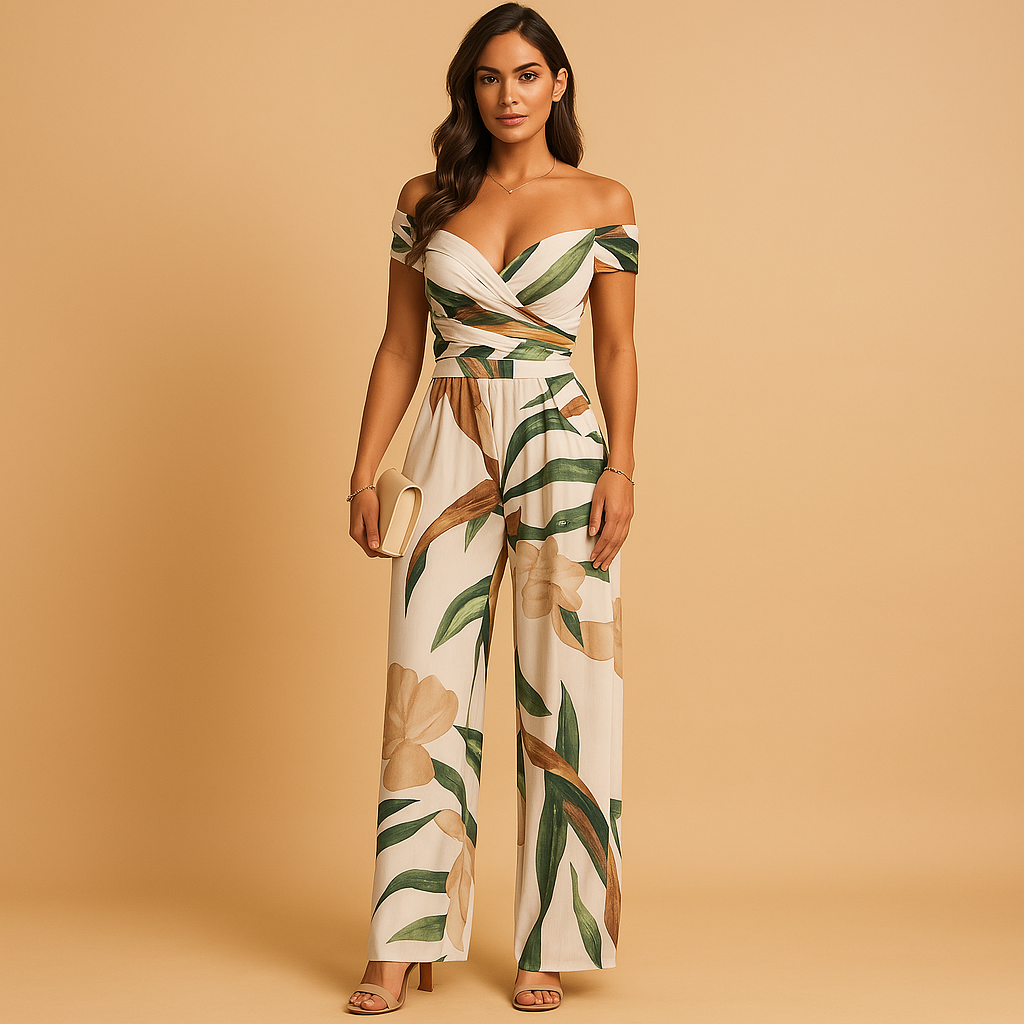 Floral Off-Shoulder Jumpsuit for Women | Lightweight Fabric | Casual Summer Outfit | Available in Multiple Sizes