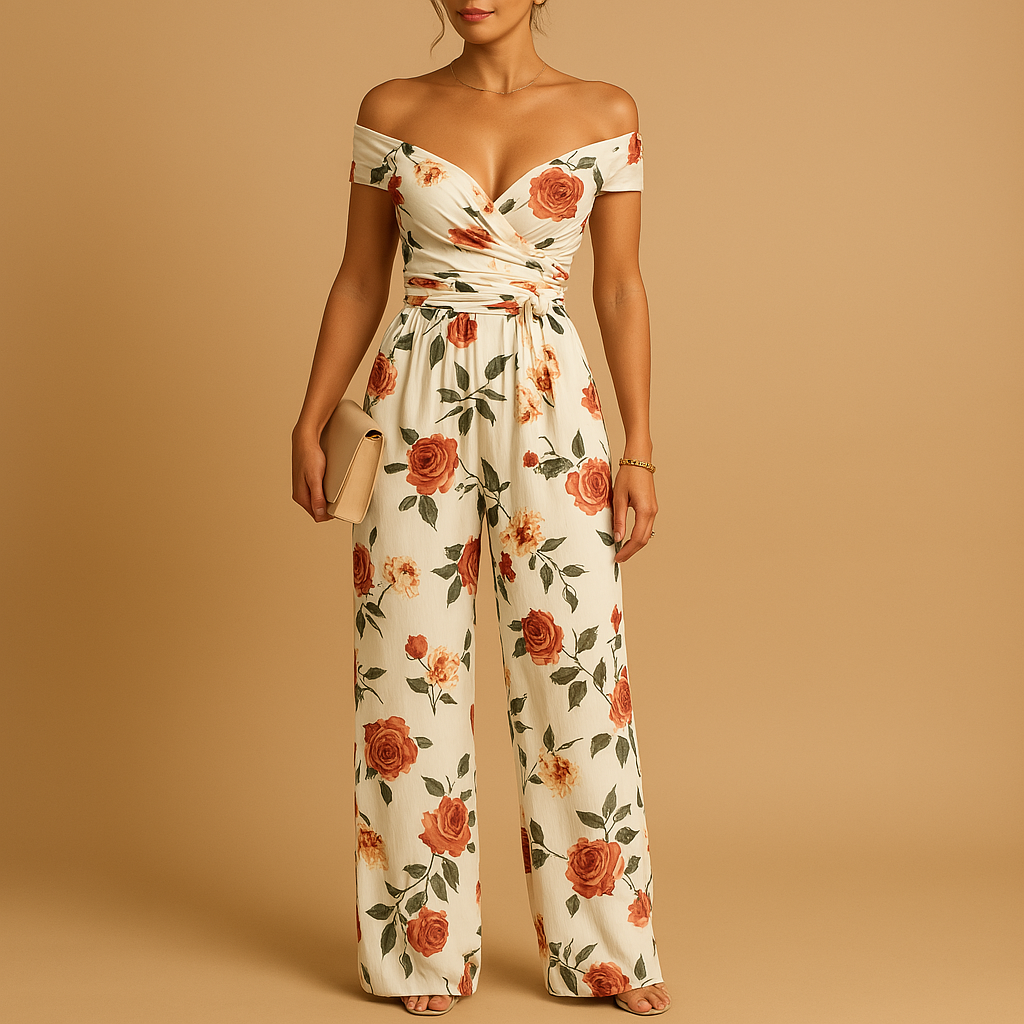 Floral Off-Shoulder Jumpsuit for Women | Lightweight Fabric | Casual Summer Outfit | Available in Multiple Sizes