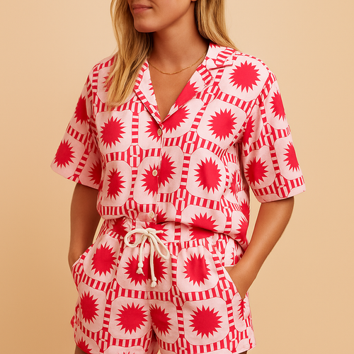 Floral Summer Blouse and Shorts Set for Women | Lightweight Cotton Casual Outfit for Warm Weather