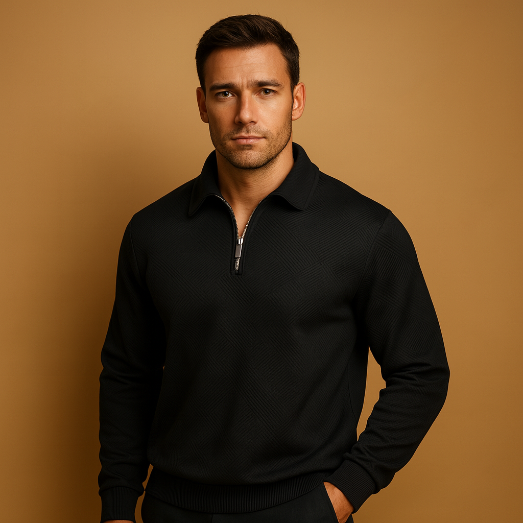 Geometric Quarter-Zip Polo Sweater for Men - Soft Knit Fabric, Casual Style, Perfect for Everyday Wear