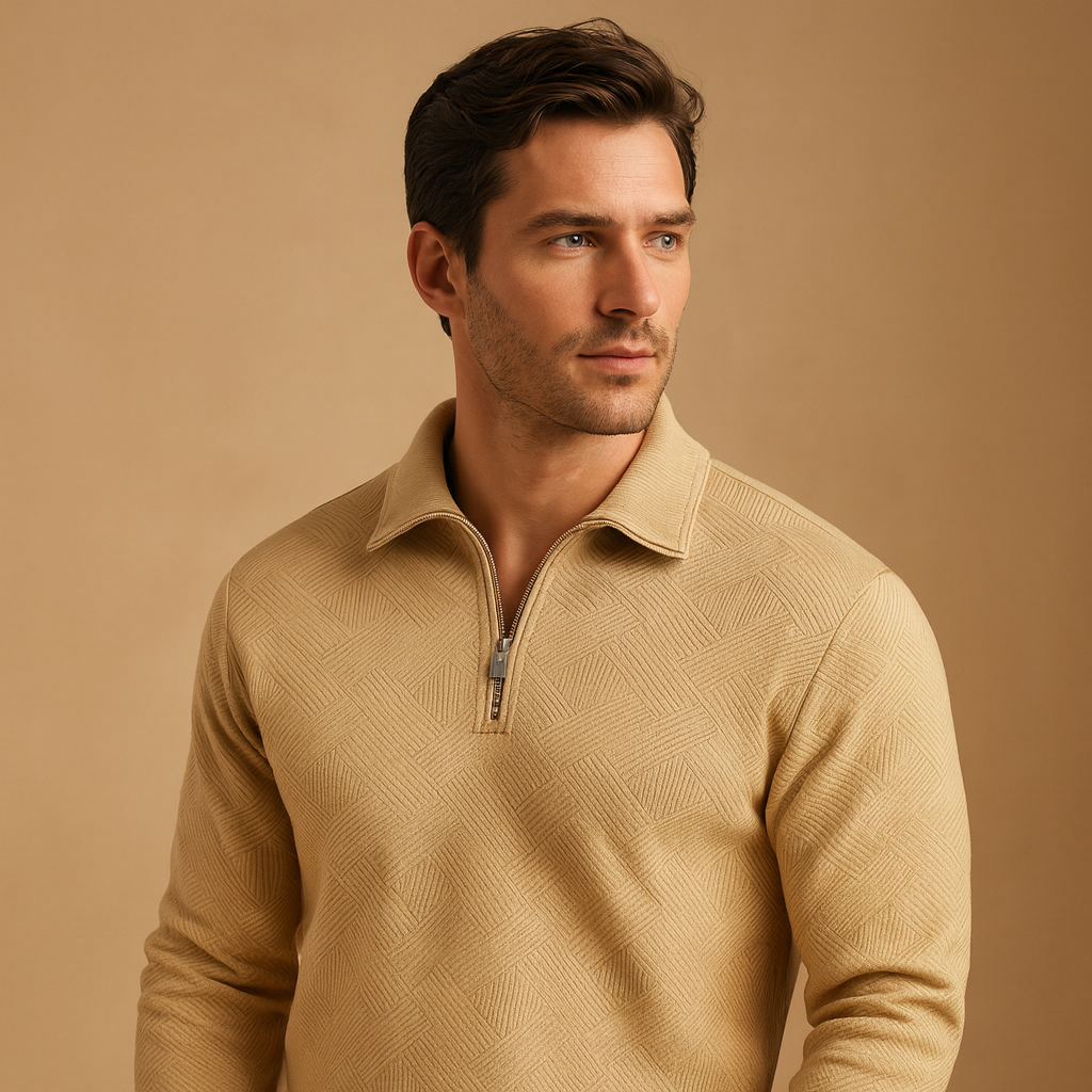 Geometric Quarter-Zip Polo Sweater for Men - Soft Knit Fabric, Casual Style, Perfect for Everyday Wear