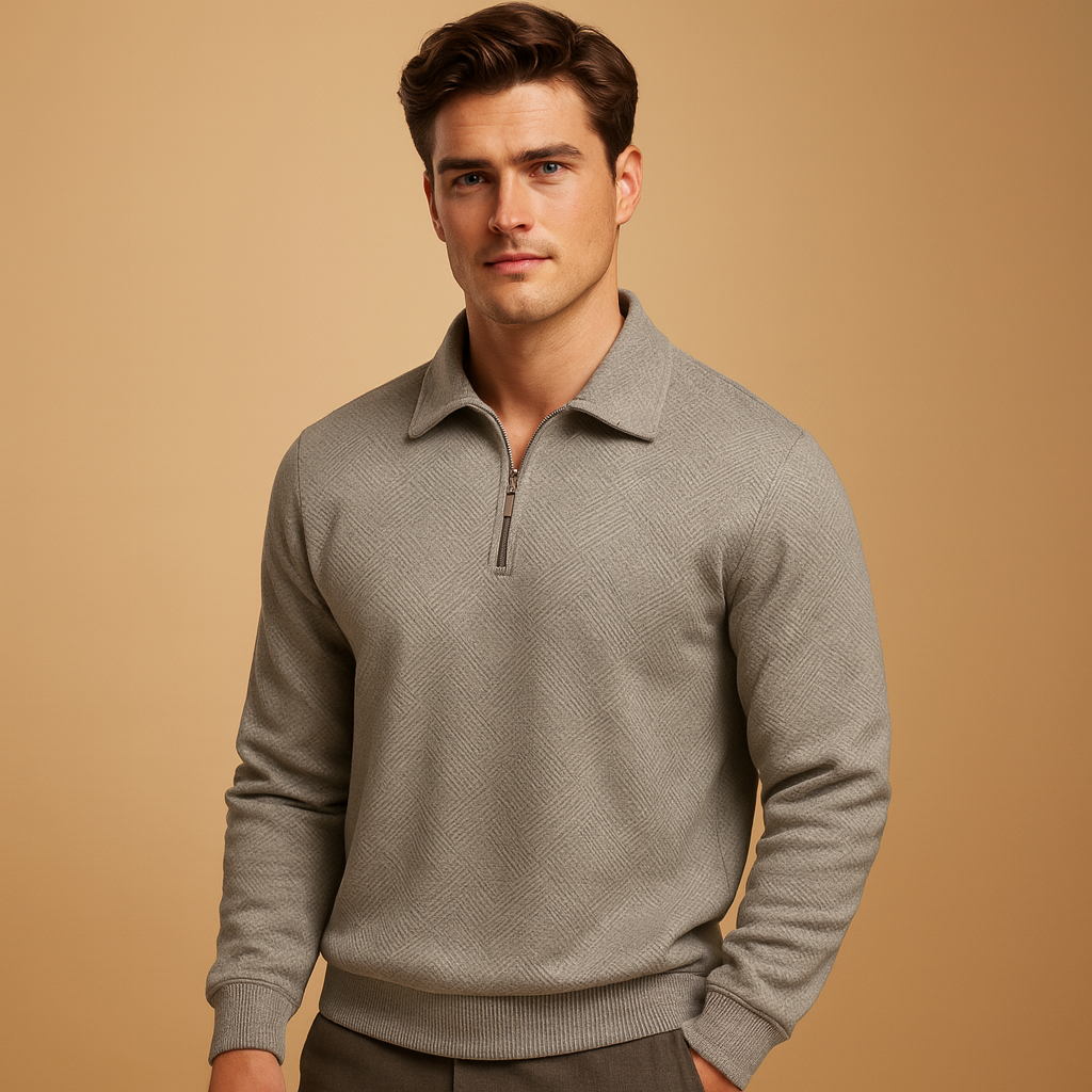 Geometric Quarter-Zip Polo Sweater for Men - Soft Knit Fabric, Casual Style, Perfect for Everyday Wear