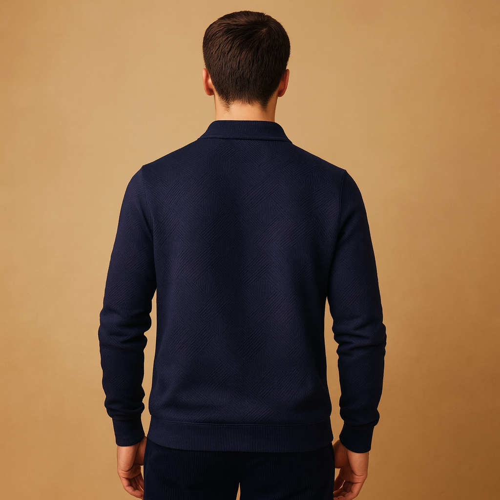 Geometric Quarter-Zip Polo Sweater for Men - Soft Knit Fabric, Casual Style, Perfect for Everyday Wear