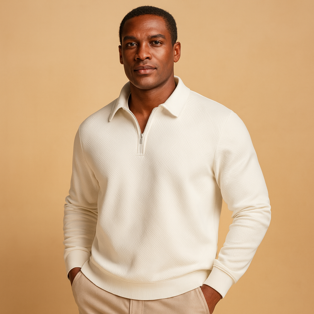 Geometric Quarter-Zip Polo Sweater for Men - Soft Knit Fabric, Casual Style, Perfect for Everyday Wear